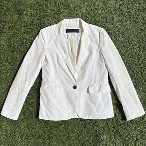 Jenni Kayne White Cotton Searsucker Blazer Short Hem Y2K Summer Blazer S
